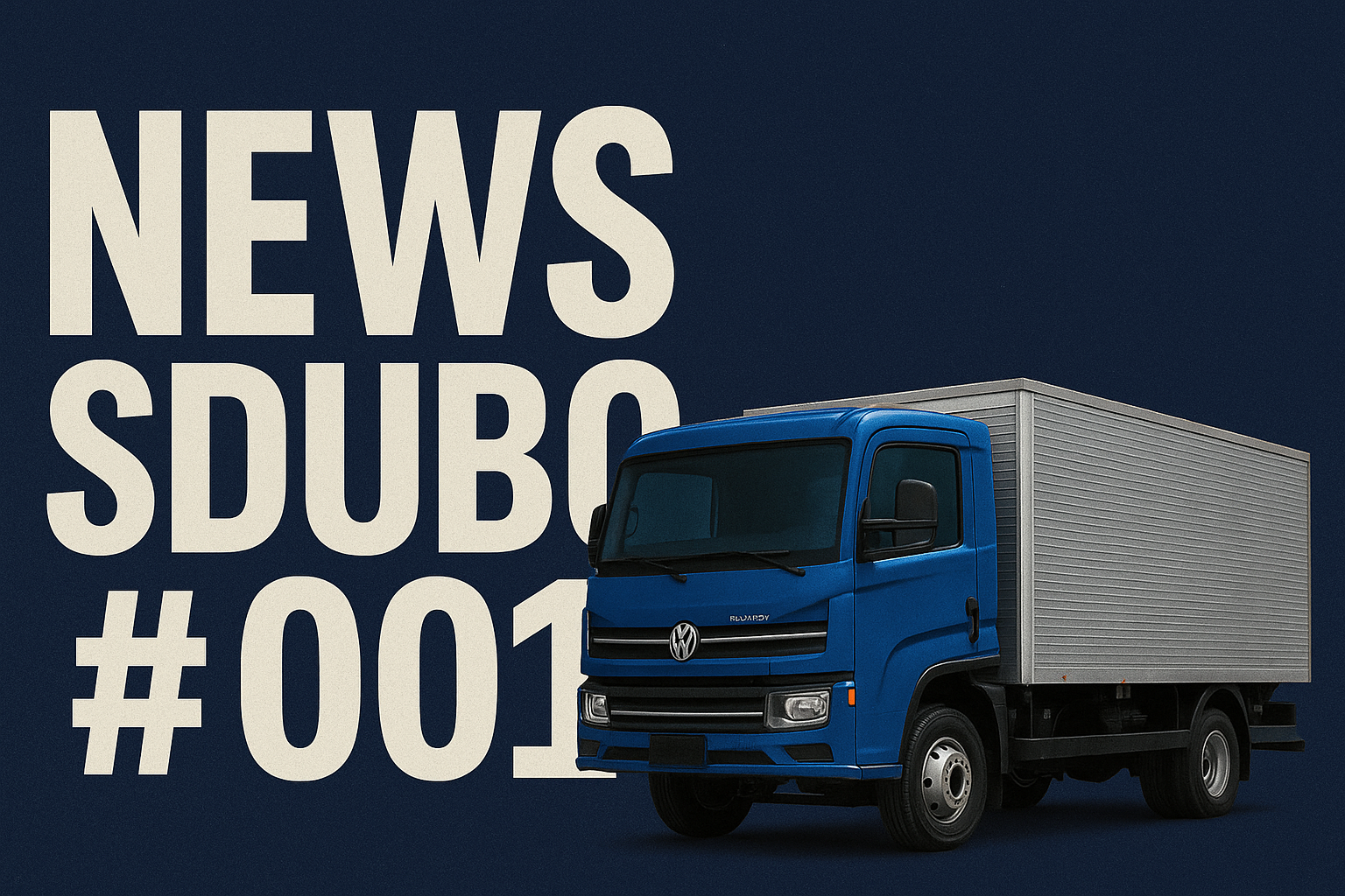 Capa da News Sdubo #001 com caminhão Volkswagen azul e fundo azul escuro